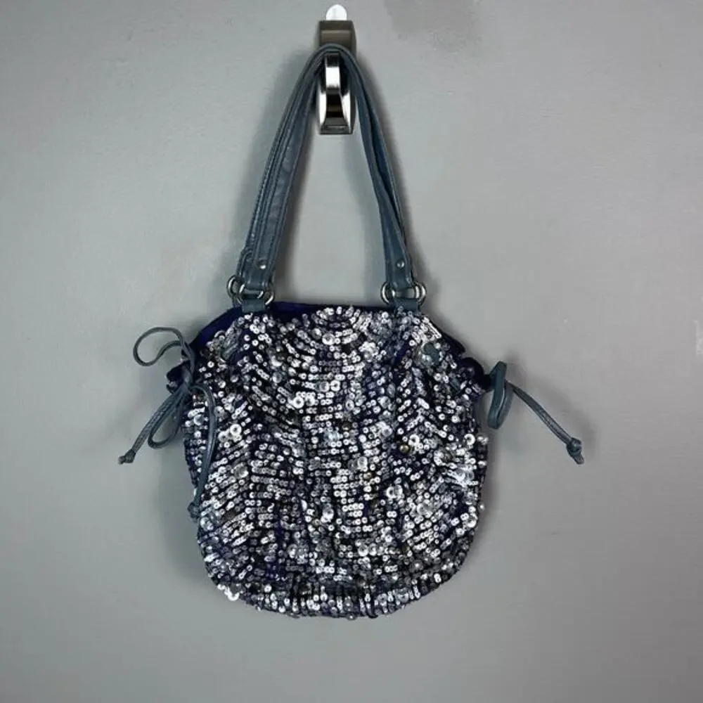 Anthropologie‎ Jasper and Jeera bag holiday sequin silver sparkle monochrome